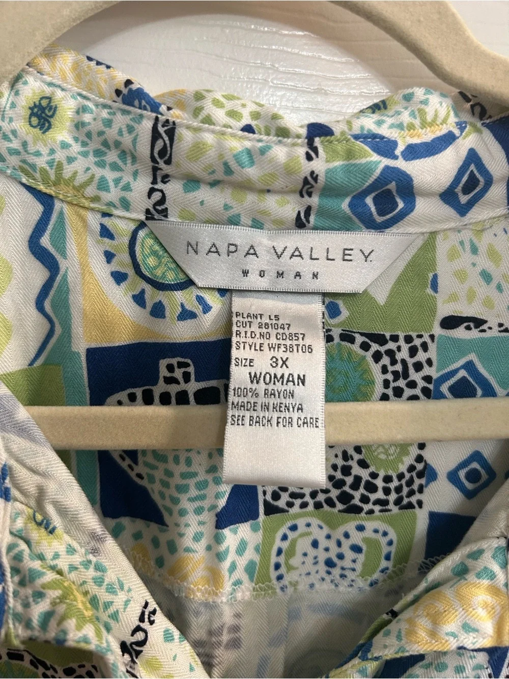 Vintage Napa valley 3/4 Sleeve Buton Up Shirt Geometric Designs Sz 3X costal